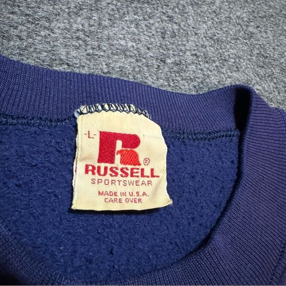 Vintage 70s Russell Athletic Blank Crewneck Sweatshirt Navy Blue USA - Picture 4 of 7